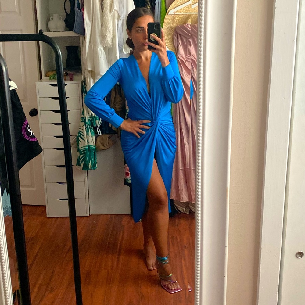 Silky Blue Midi Dress